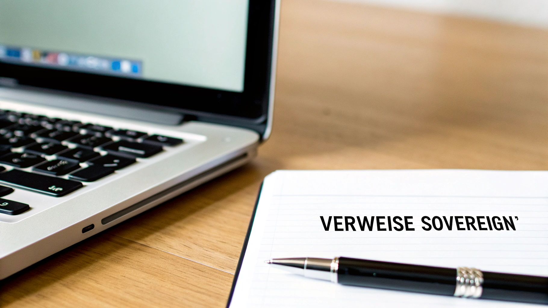 Laptop, Notizbuch mit dem Text