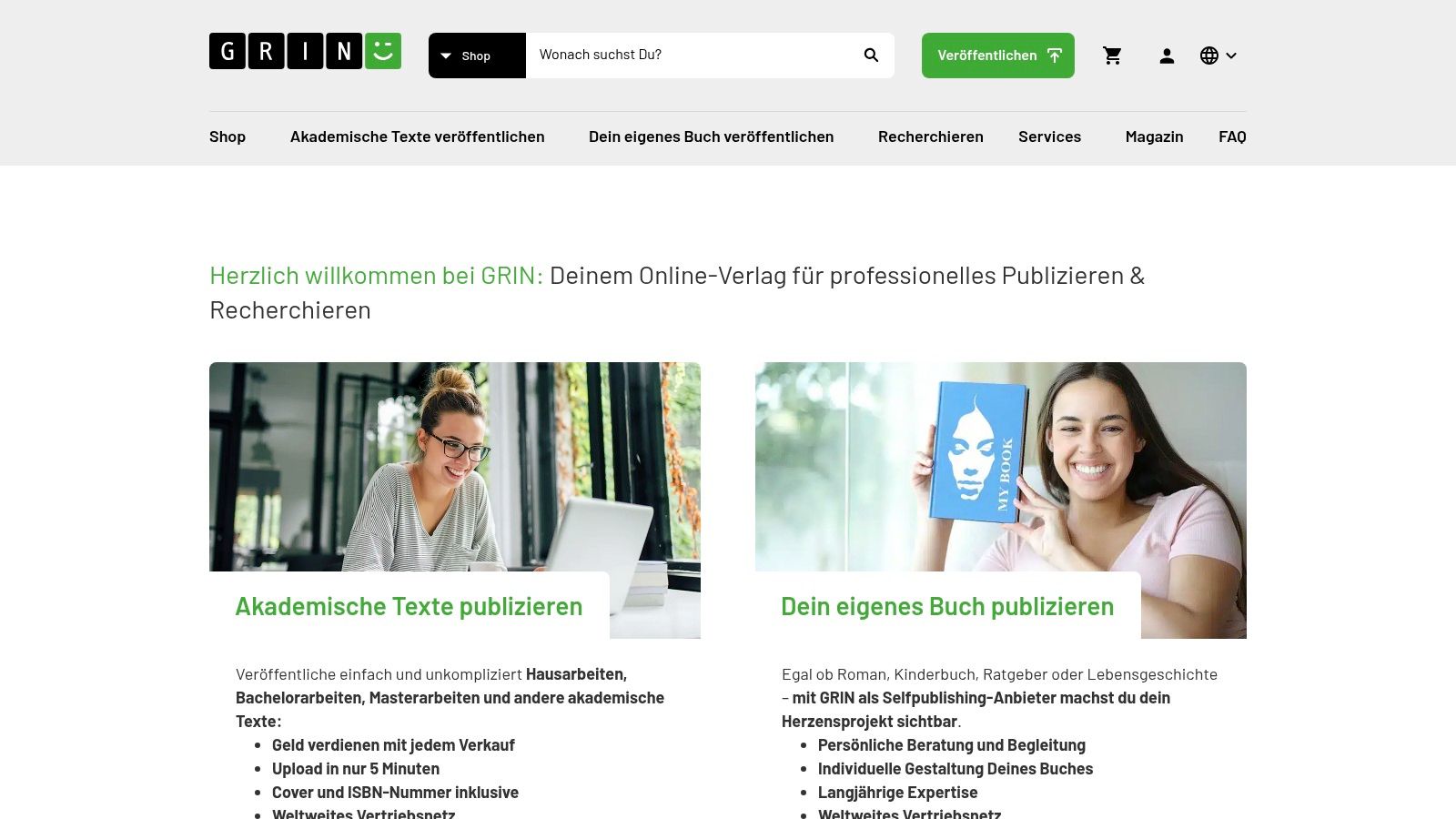 Eine Studierende nutzt GRIN.com, um Beispiele für wissenschaftliche Arbeiten zu finden und zu veröffentlichen