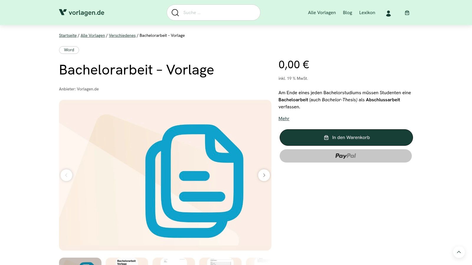 Vorlagen.de – Bachelorarbeit‑Vorlage (kostenlos)