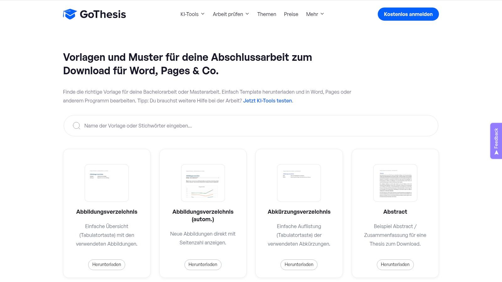 GoThesis – Vorlagen‑Sammlung (kostenlos, registrierungsfrei)
