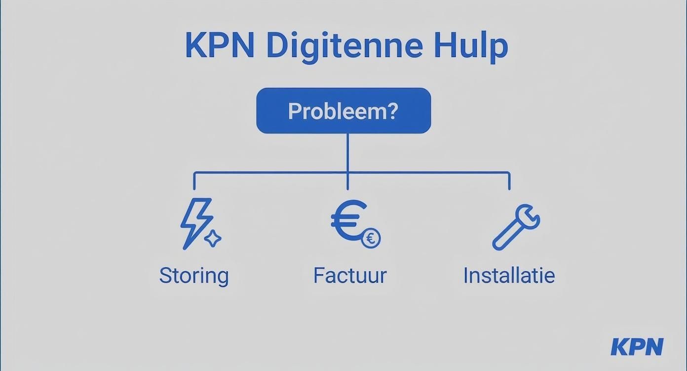 Infographic keuzeboom voor KPN Digitenne Hulp bij storing, factuur of installatie