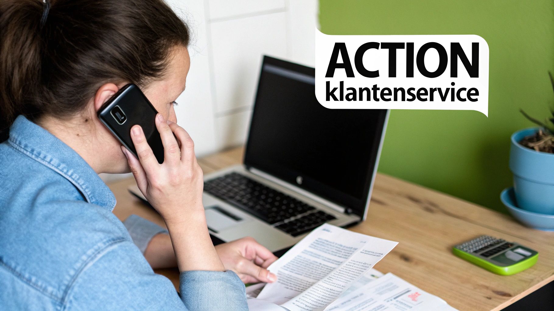 Een medewerker van de klantenservice met een headset op, klaar om klanten te helpen.