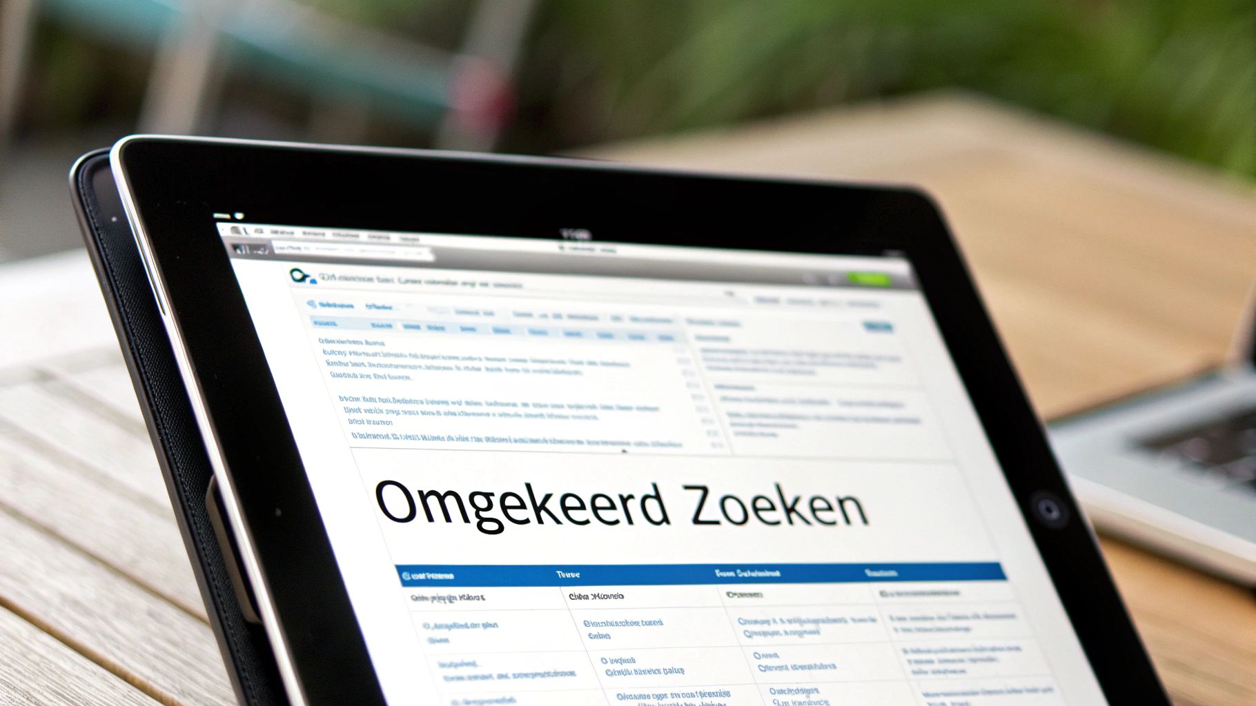 Tablet toont omgekeerd zoeken interface voor het opzoeken van personen via telefoonnummer