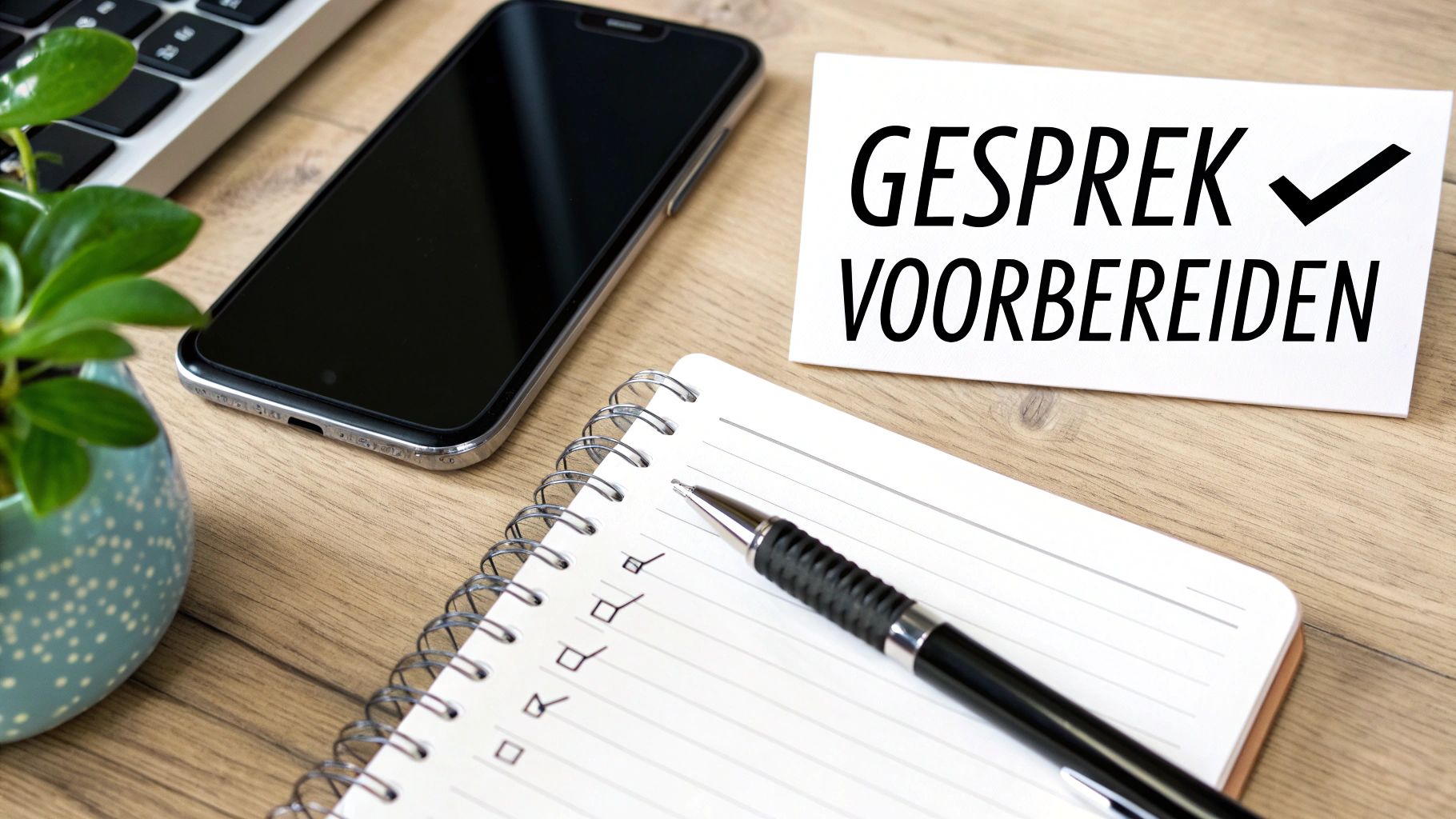 Een persoon die aantekeningen maakt ter voorbereiding op een telefoongesprek.