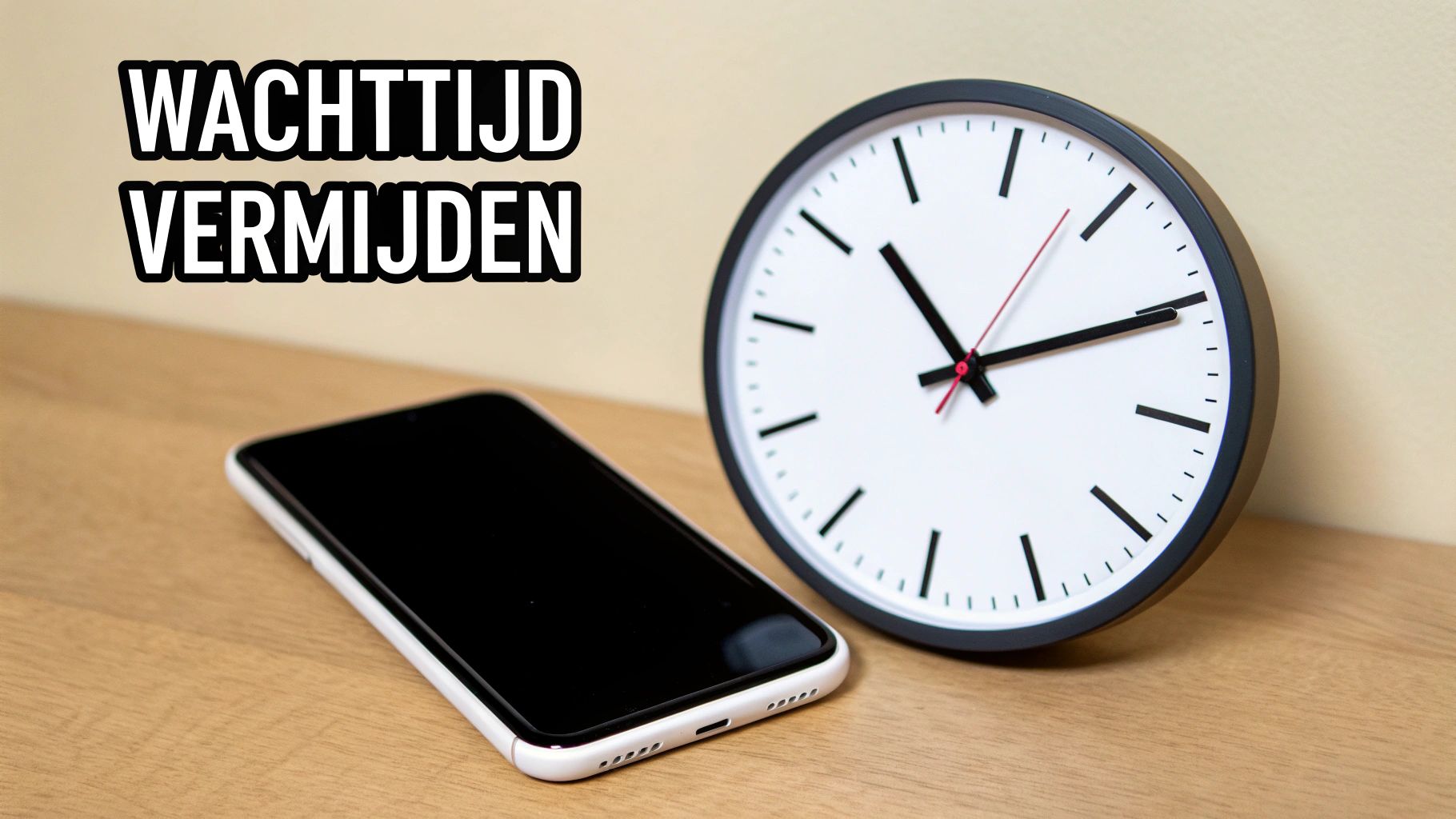 Een persoon die een klok checkt terwijl hij/zij wacht aan de telefoon