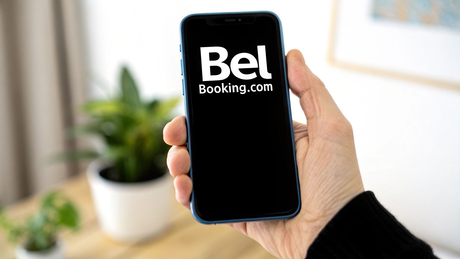 Een vrouw die ontspannen op haar laptop kijkt, mogelijk om contact op te nemen met Booking.com