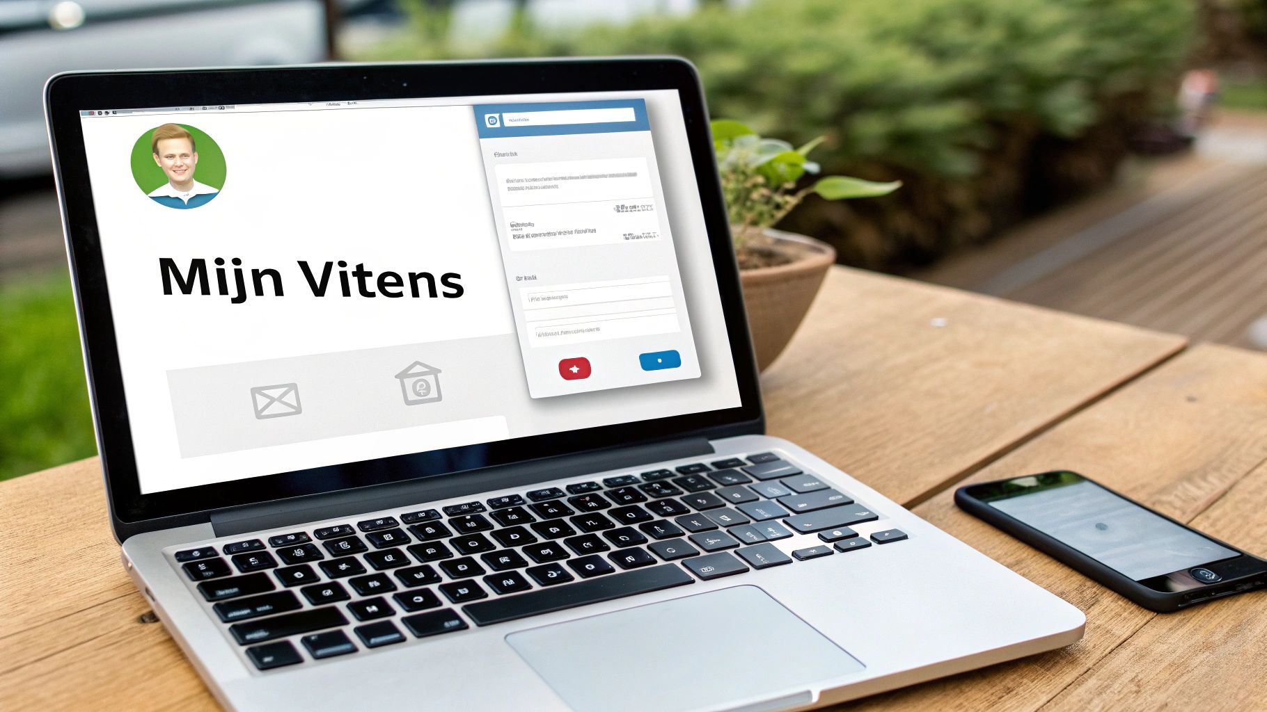 Een persoon gebruikt een laptop om online contact op te nemen met Vitens via de website.