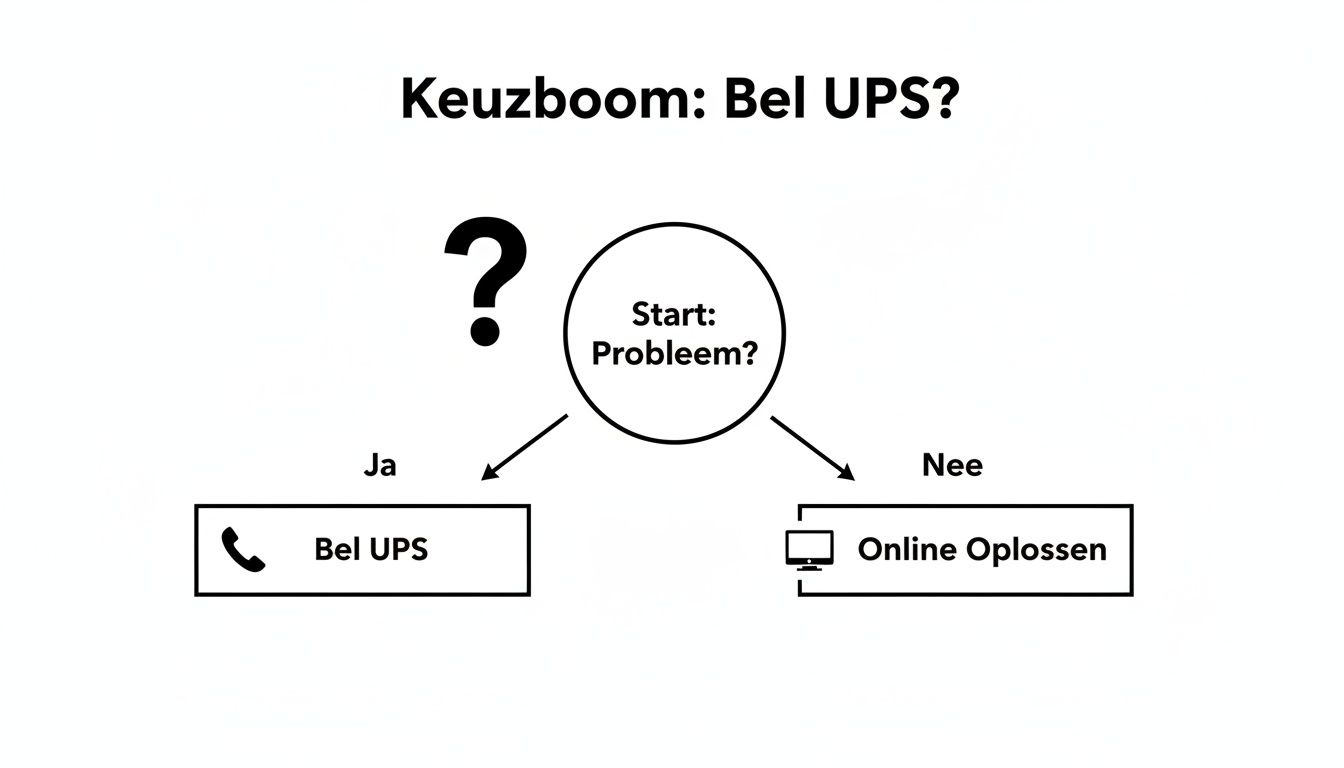 Beslisboom over contact opnemen met UPS: bel direct of los online op bij een probleem.