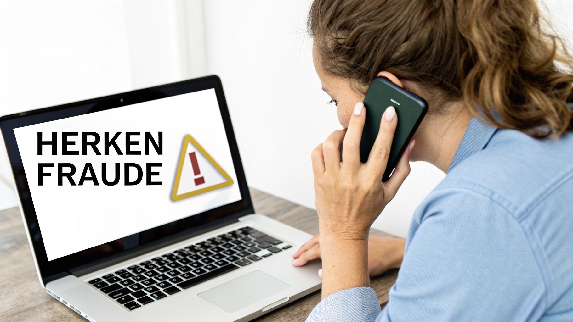 Persoon die een telefoongesprek analyseert op een laptop