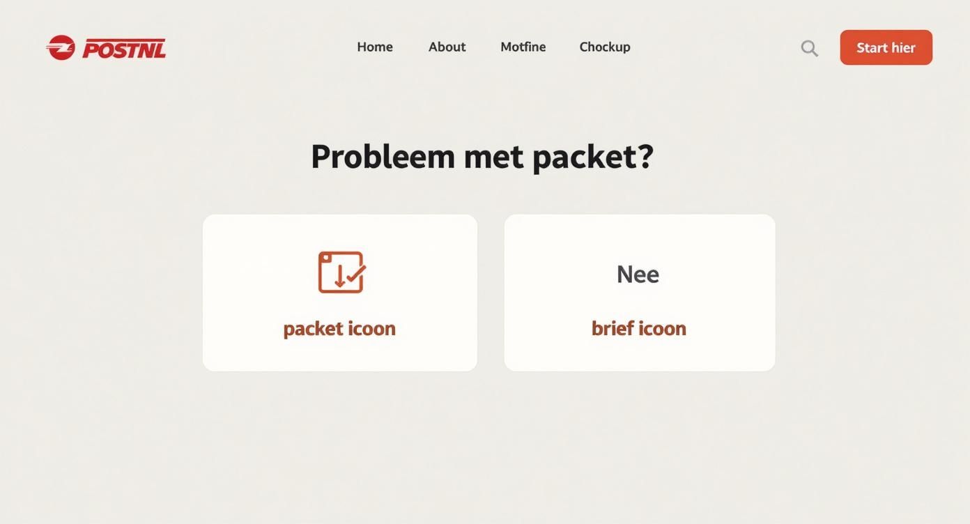 Keuzeboom om te bepalen of je probleem een pakket of brief betreft bij PostNL