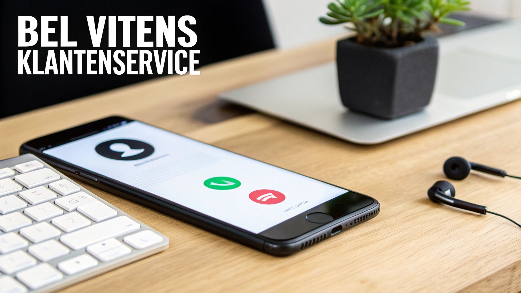 Telefoon op bureau toont inkomende oproep voor Vitens klantenservice, klaar om te beantwoorden.