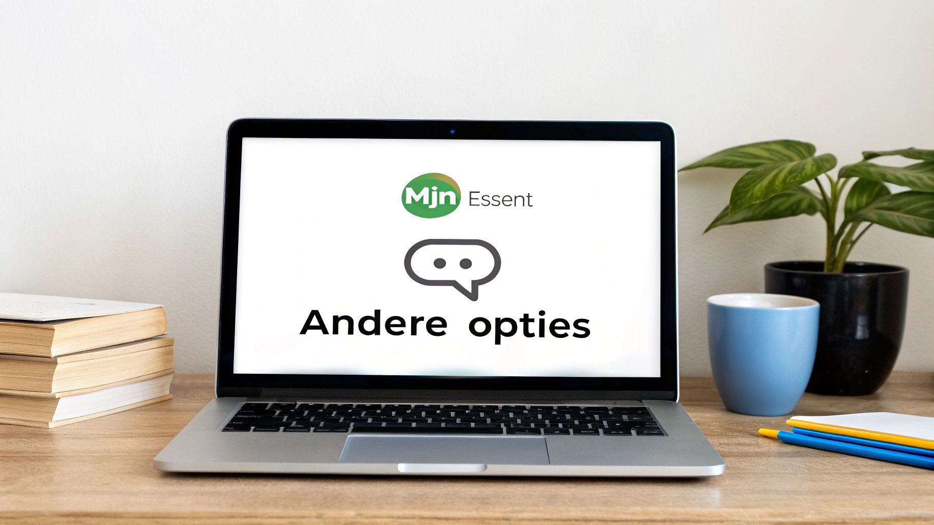 Een persoon die verschillende contactopties bekijkt op een laptop, zoals chat, e-mail en social media.