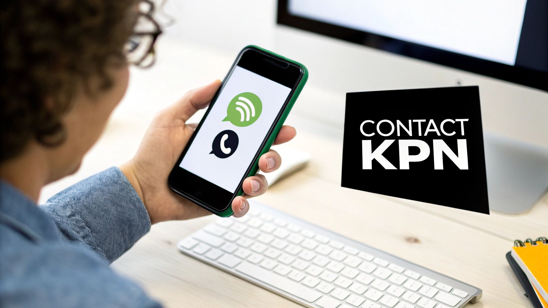 Laptop met de KPN-website en een telefoon ernaast.