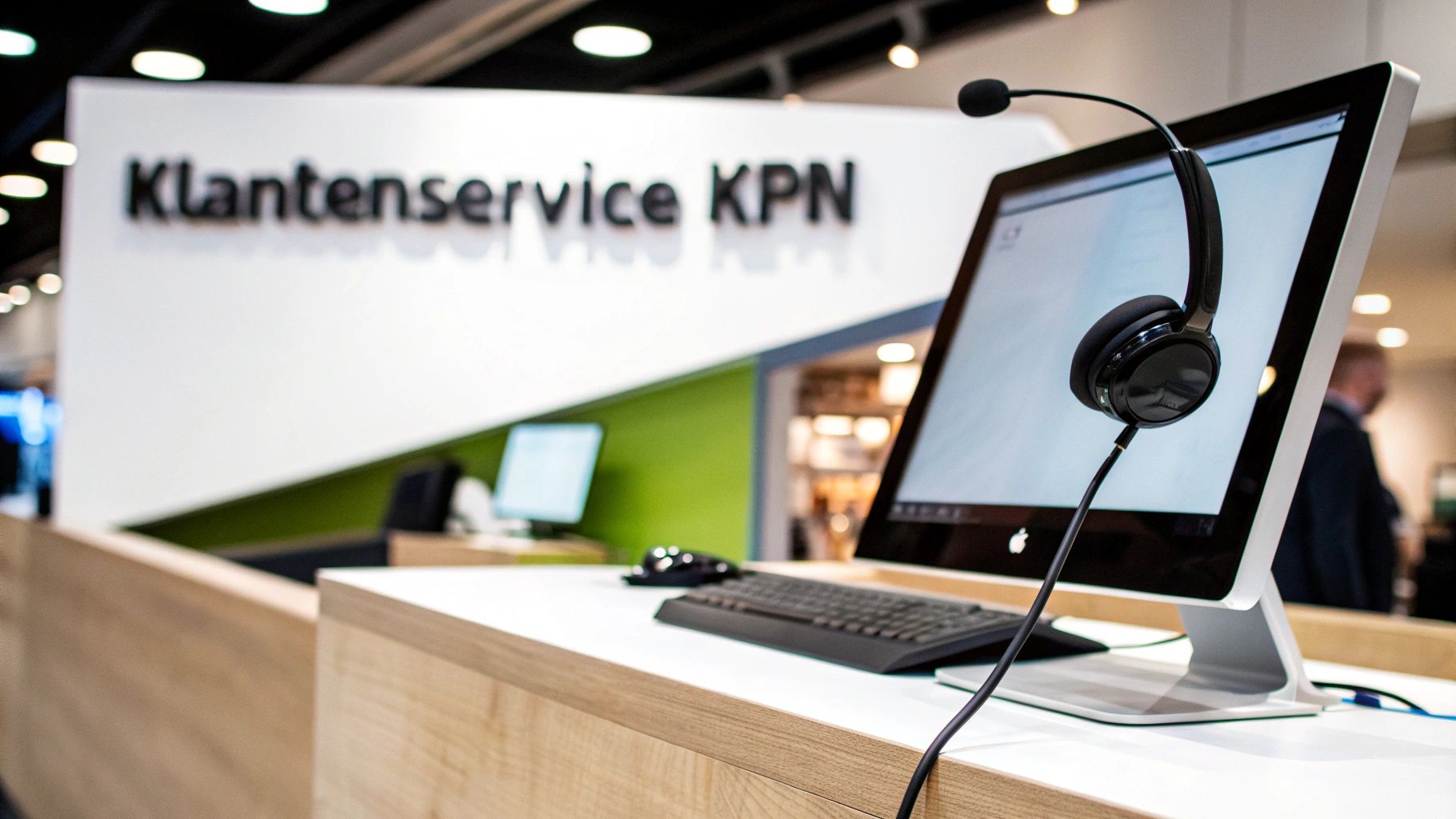 Een zakelijke professional in een modern kantoor belt met de KPN klantenservice