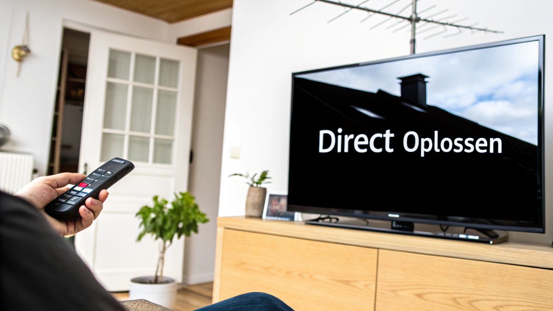 Een persoon die een tv-ontvanger controleert op fouten.