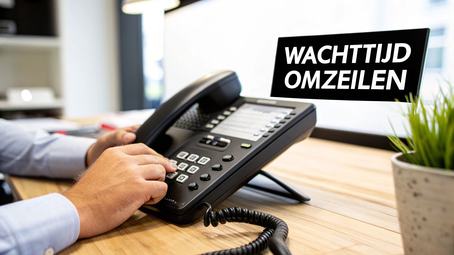 Een persoon die ontspannen op een bank zit en op een laptop werkt, om wachttijden te vermijden.