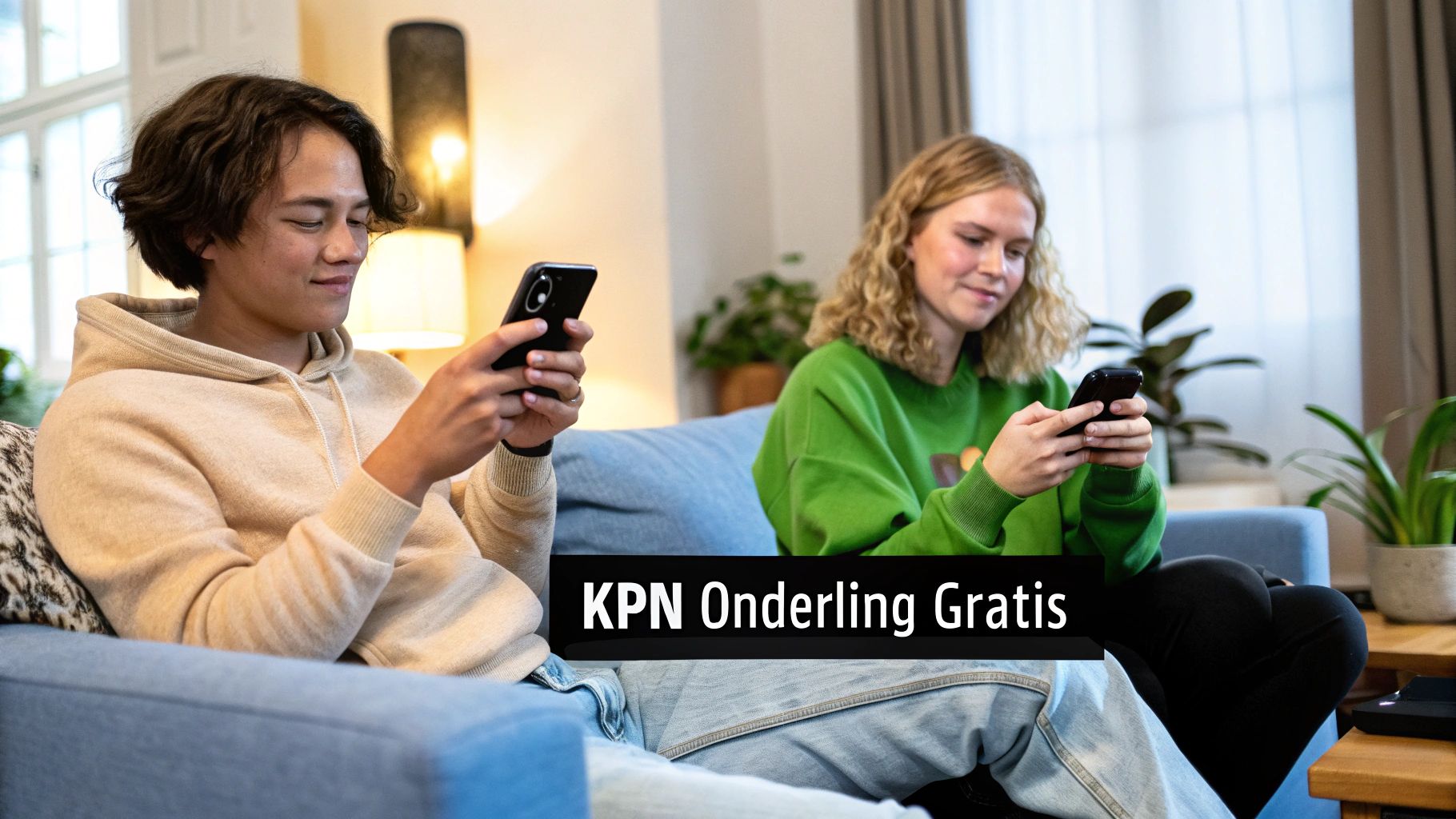 Twee mensen die vrolijk met elkaar bellen, symbolisch voor het gratis bellen naar andere KPN nummers