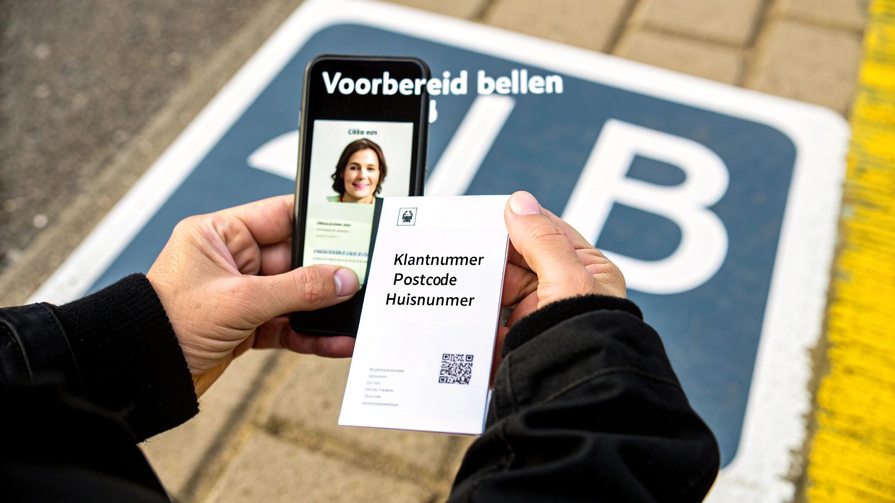 Een persoon zit aan een bureau met een notitieblok en pen, en bereidt een telefoongesprek voor.