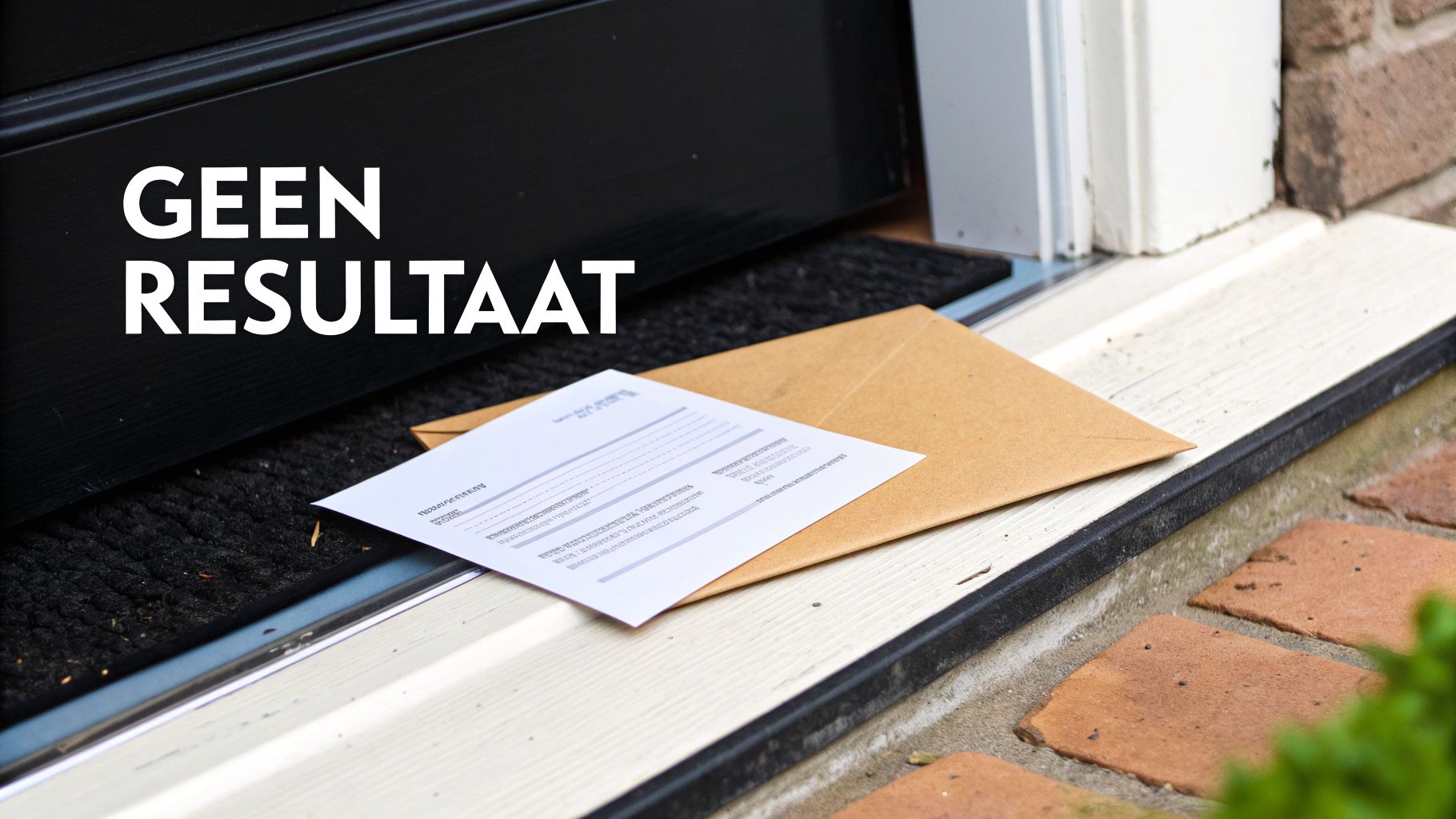 Een persoon die naar een lege zoekresultatenpagina op een laptop kijkt, wat frustratie symboliseert.