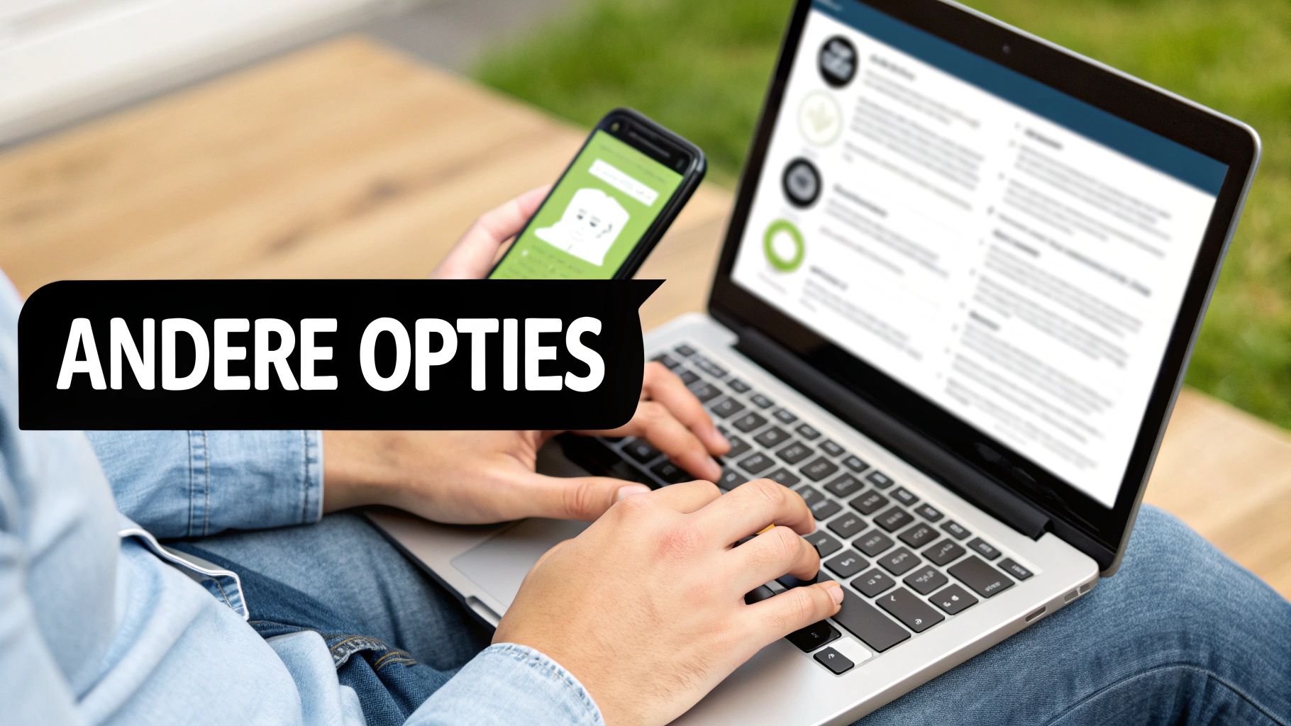 Een persoon die een laptop en smartphone gebruikt om online contact op te nemen met de klantenservice.