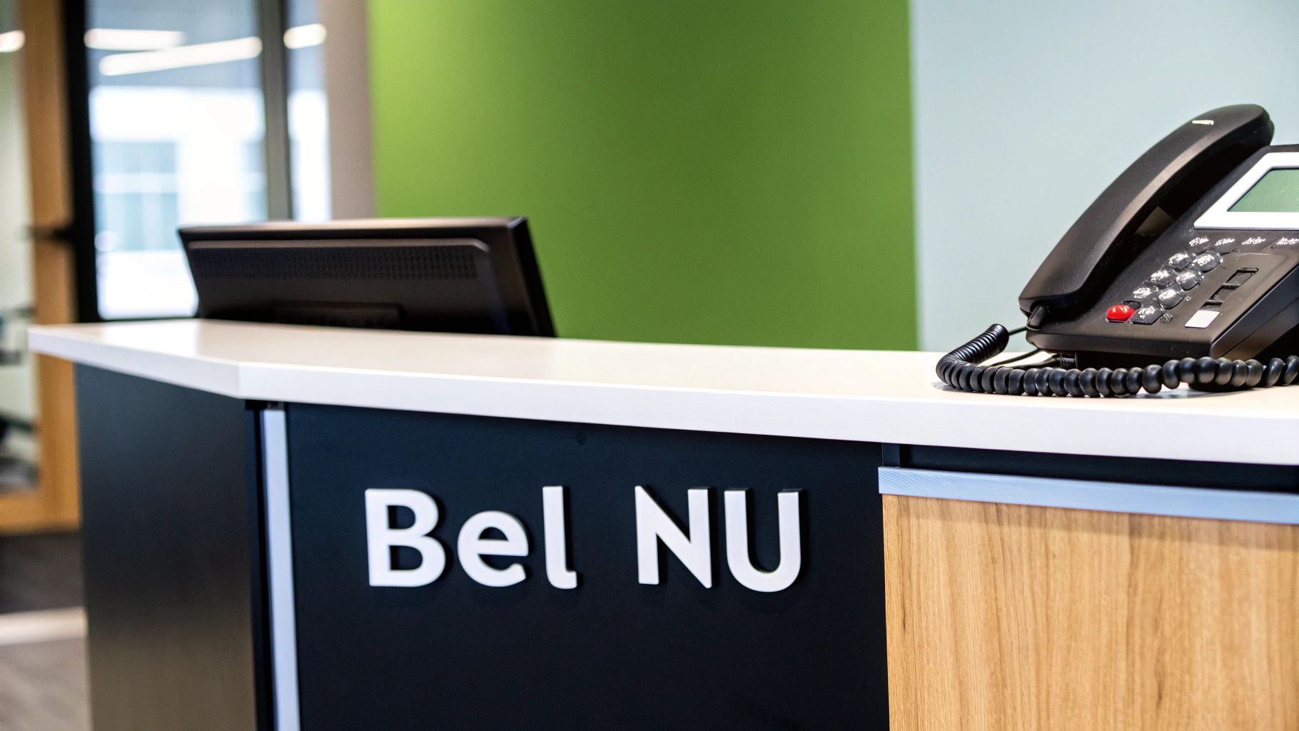 Een medewerker van de klantenservice met een headset op, die vriendelijk lacht terwijl ze een klant helpt.