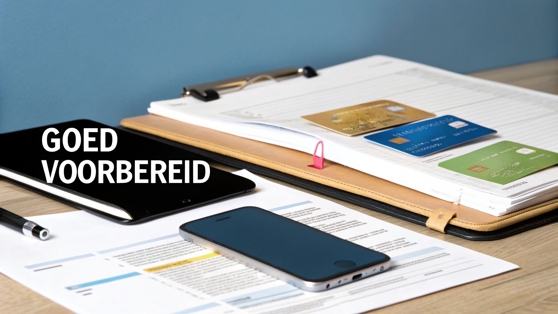Een persoon die aantekeningen maakt ter voorbereiding op een telefoongesprek met de klantenservice.
