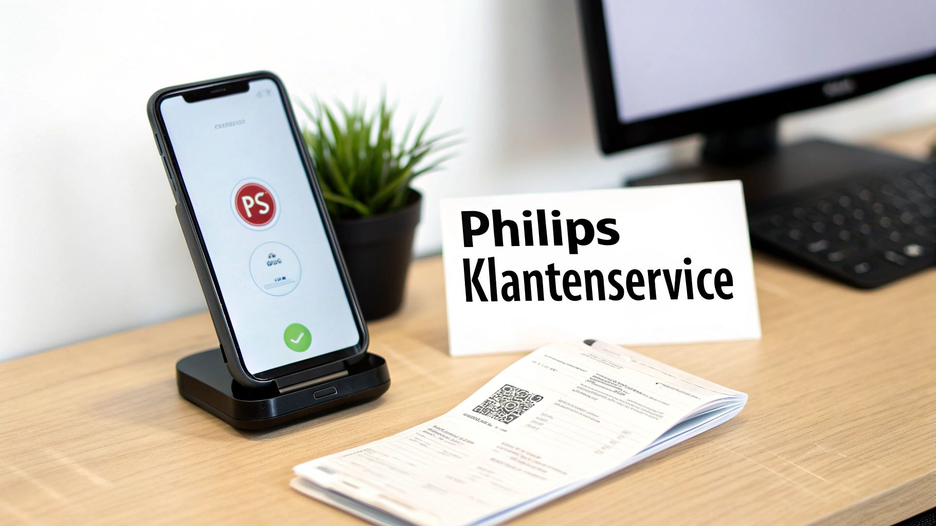 Een vrouw die belt met de klantenservice van Philips