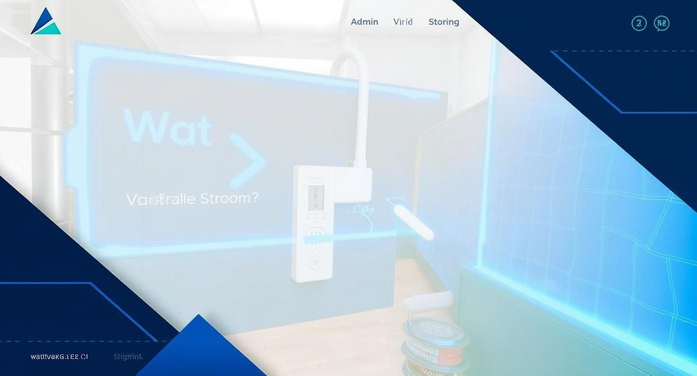 Digitale interface toont vraag over vacature stroom met slimme thermostaat op de achtergrond