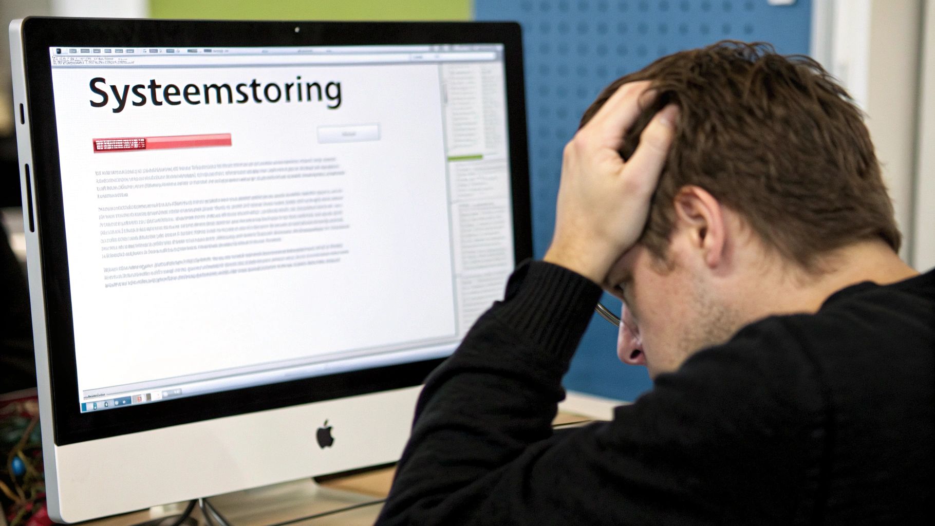 Een afbeelding die technische chaos bij een groot bedrijf symboliseert