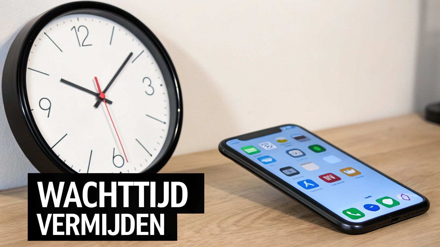 Een persoon kijkt ontspannen op zijn horloge, symbool voor het vermijden van wachttijd.
