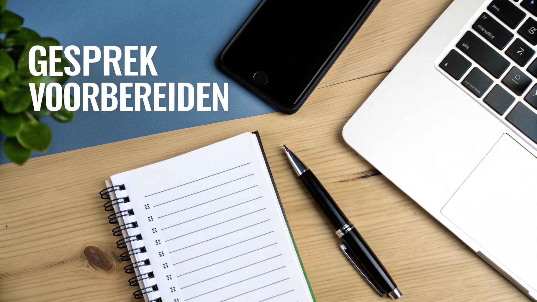 Persoon die een gesprek voorbereidt