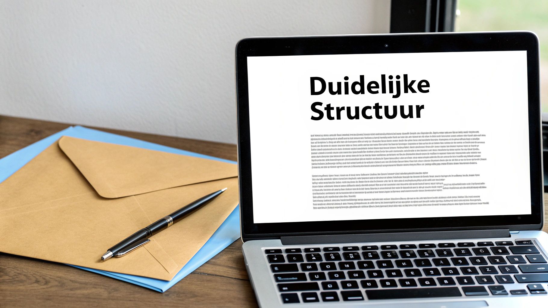 Een overzichtelijke, goed gestructureerde klachtenbrief op een bureau.