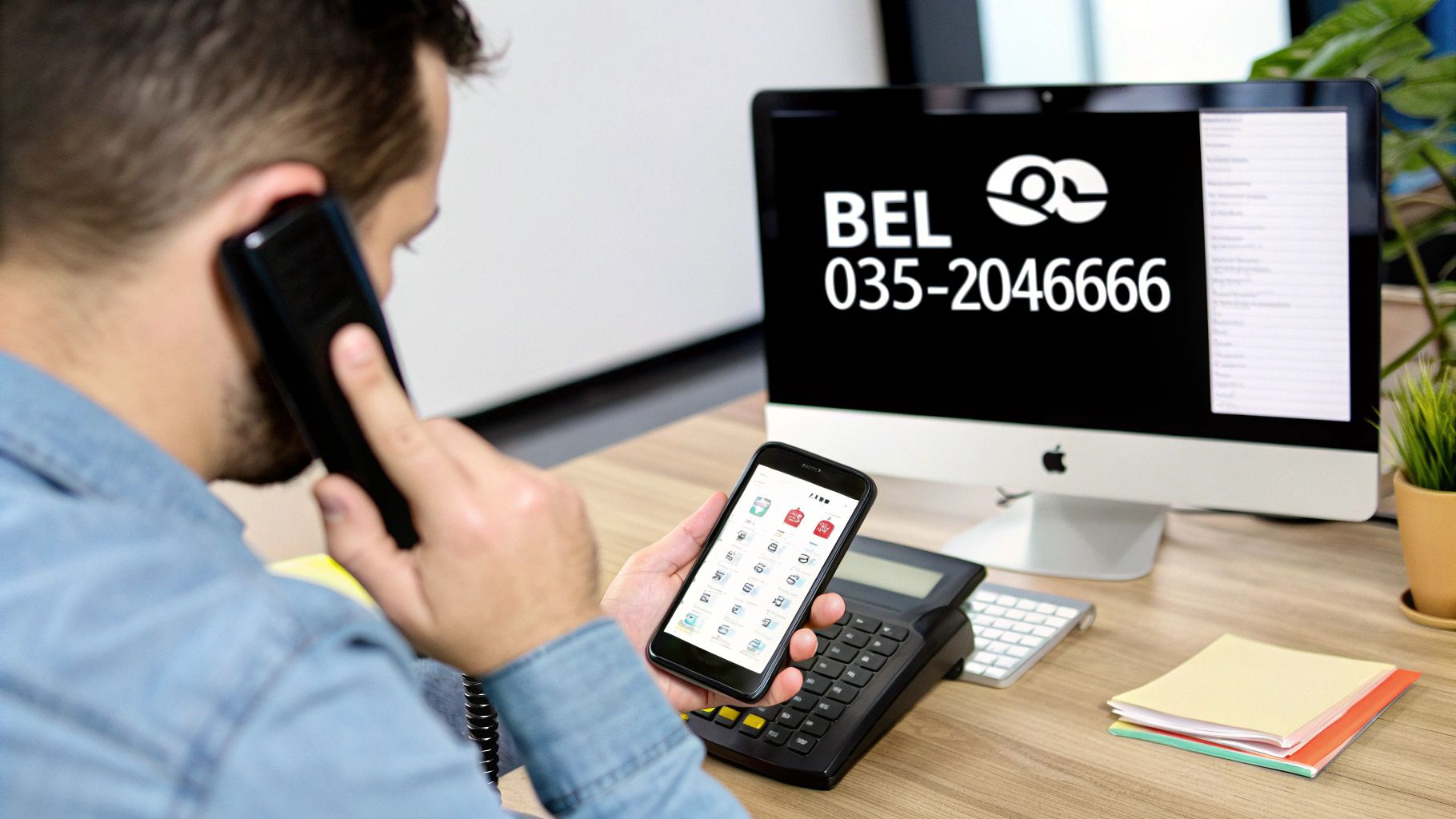 Telefoon met contacticoontjes voor klantenservice