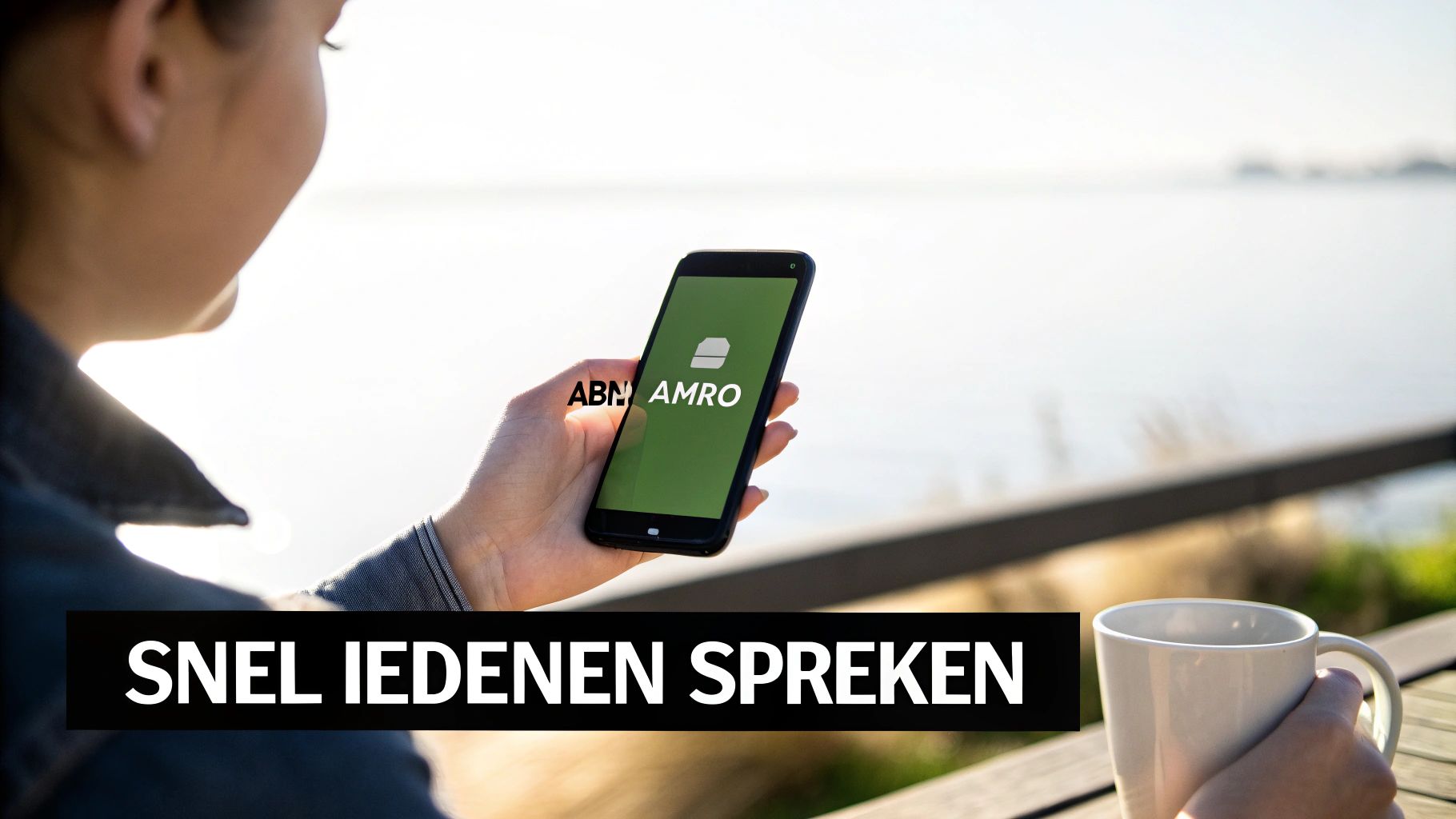 Persoon houdt smartphone met ABN AMRO app om snel klantenservice te contacteren