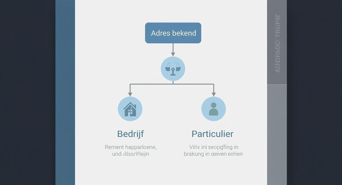 Stroomschema toont adrestype selectie tussen bedrijf en particulier voor contactgegevens