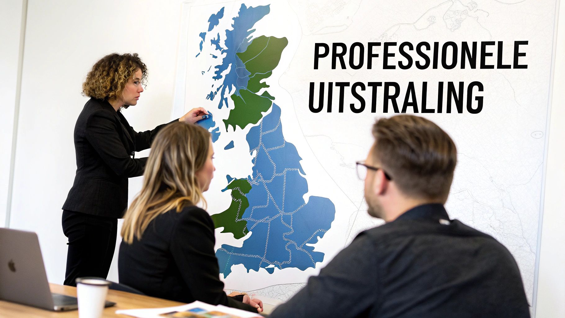Een zakelijke professional analyseert groeigrafieken op een glazen wand.