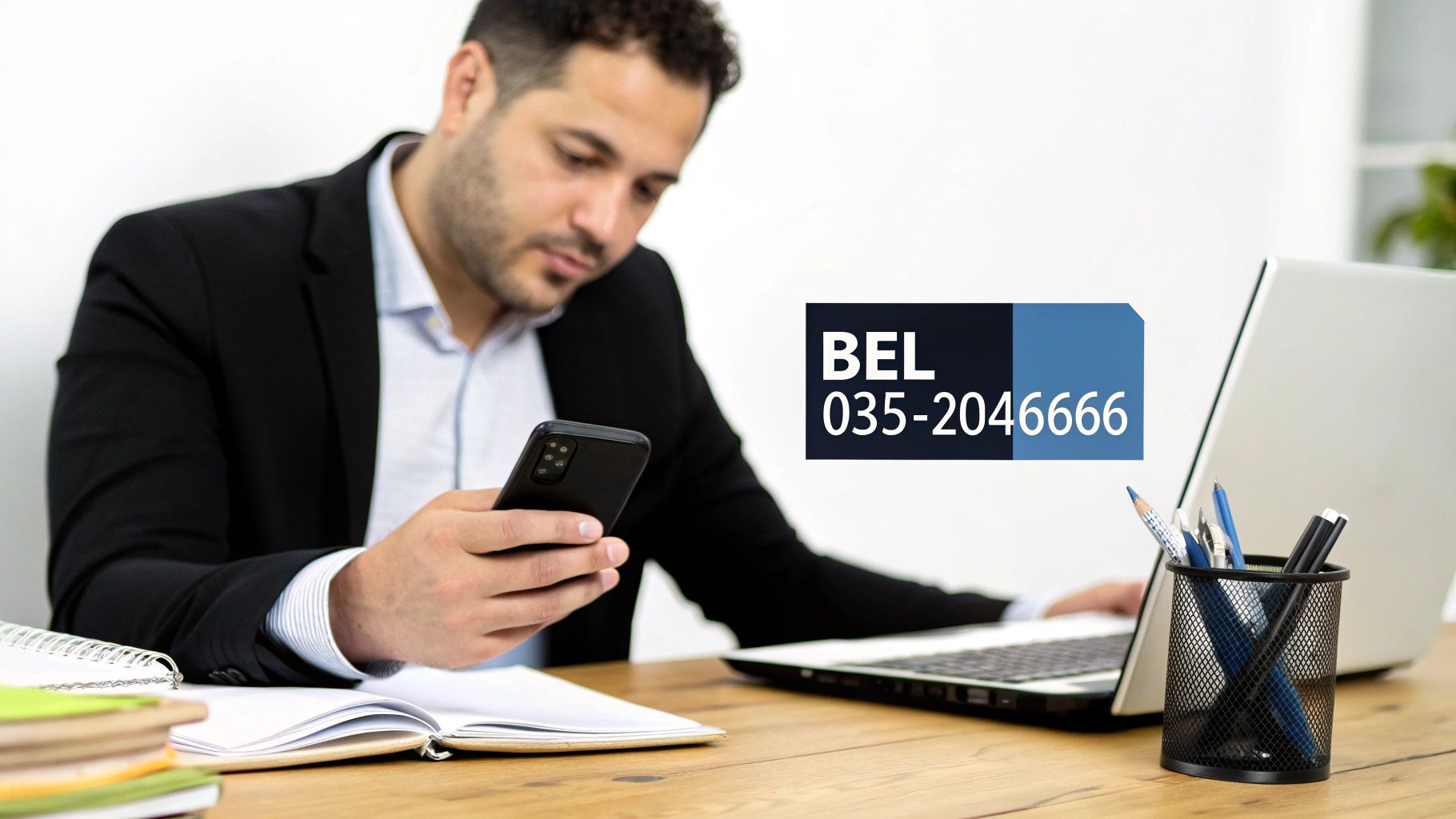 Een vrouw die zakelijk telefoneert in een kantooromgeving