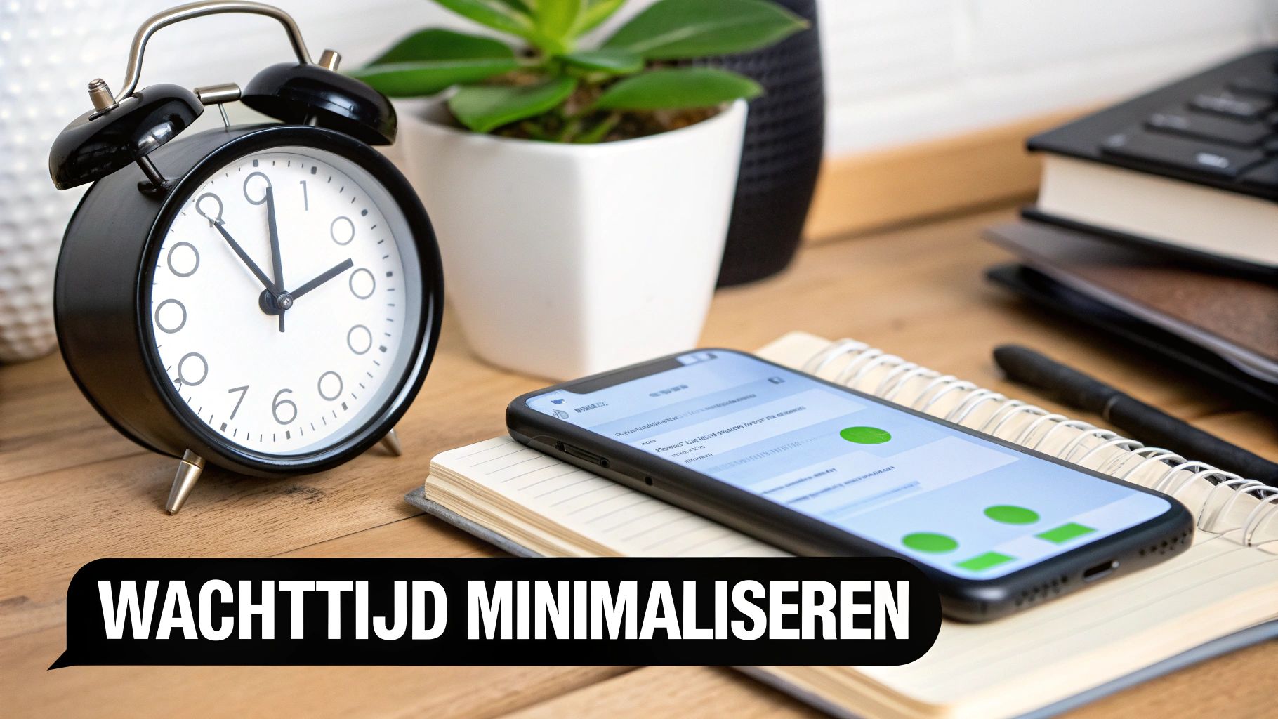 Een persoon kijkt ontspannen op een klok, wat symbool staat voor het slim omgaan met wachttijden.