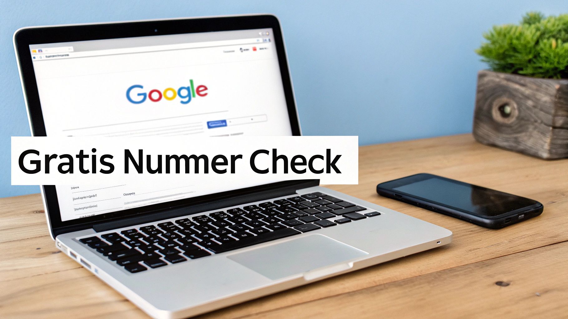 Een persoon die een telefoonnummer opzoekt op een laptop