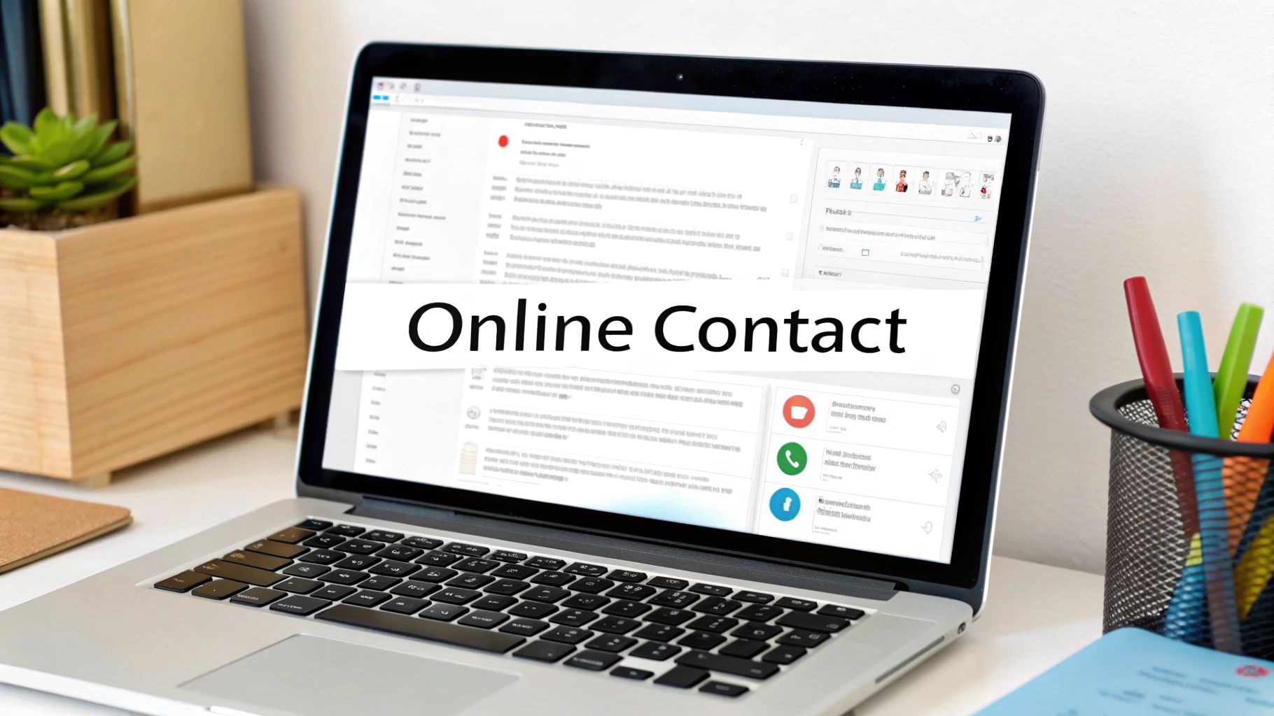 Een persoon gebruikt een laptop om online contact op te nemen met de klantenservice