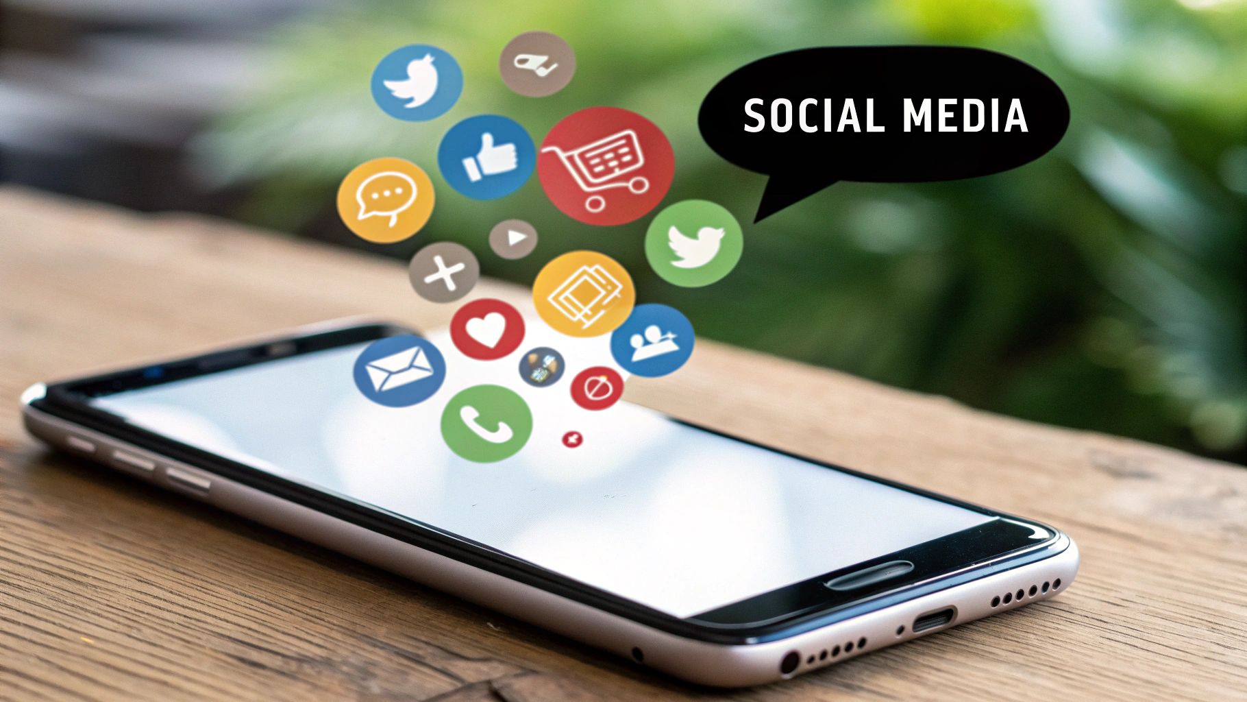 Een persoon gebruikt een smartphone om contact op te nemen met de Media Markt klantenservice via social media.
