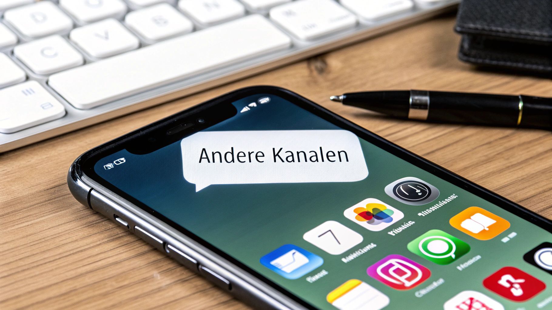 Een bureau met een laptop die het contactformulier van een gemeente toont, een pen en een envelop.