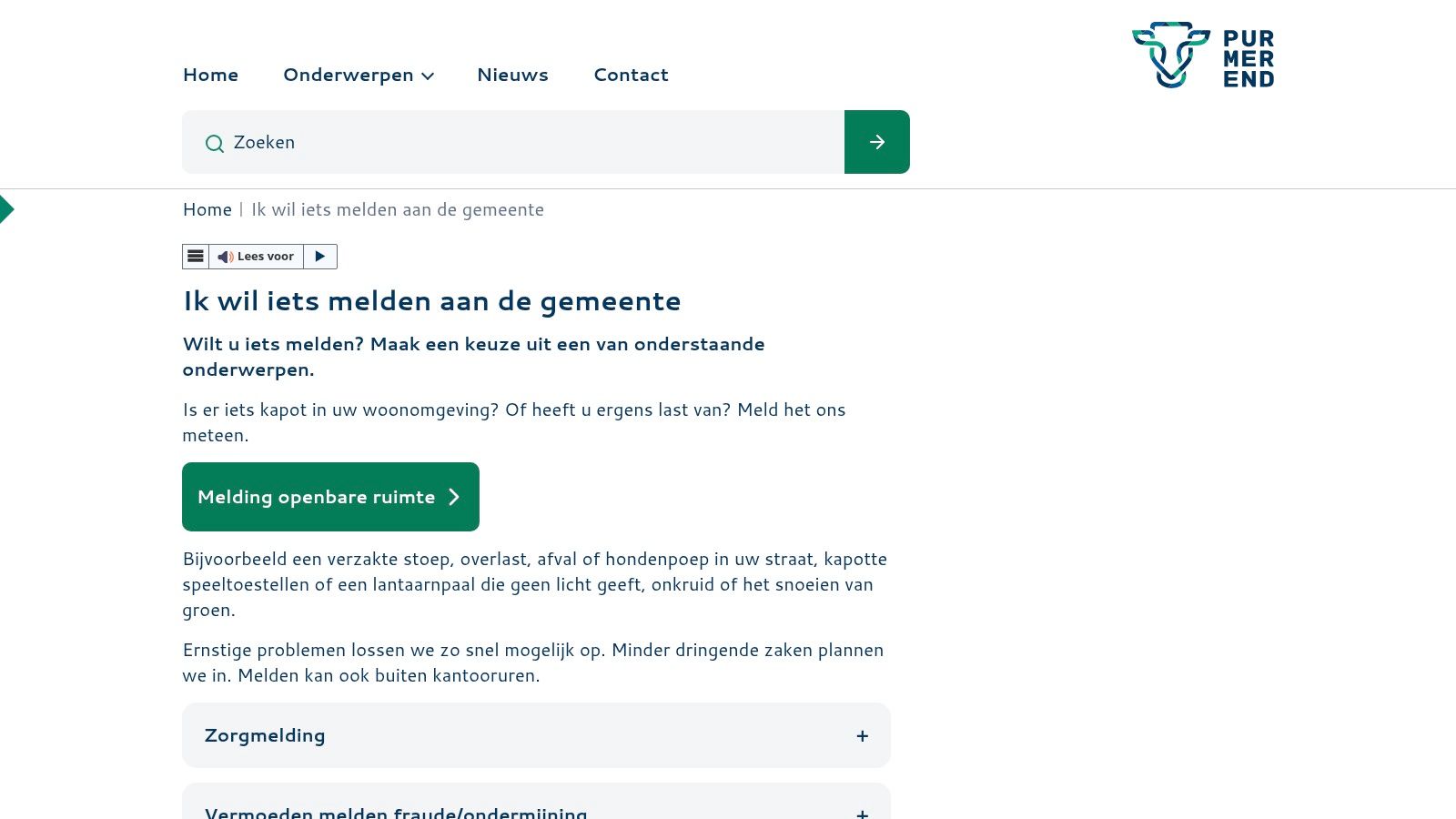 Gemeente Purmerend – 'Ik wil iets melden aan de gemeente'
