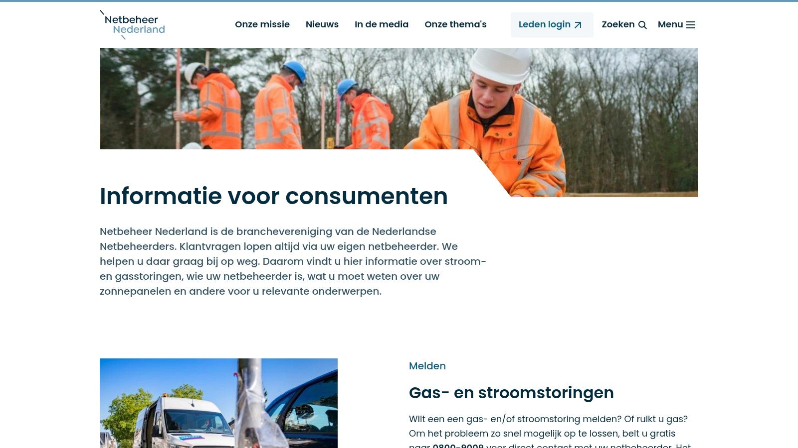 Netbeheer Nederland – Informatie voor consumenten (Nationaal Storingsnummer)