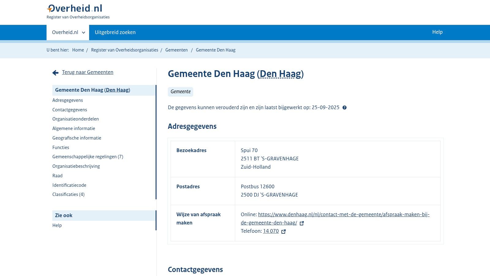 Overheid.nl – Organisatiepagina Gemeente Den Haag