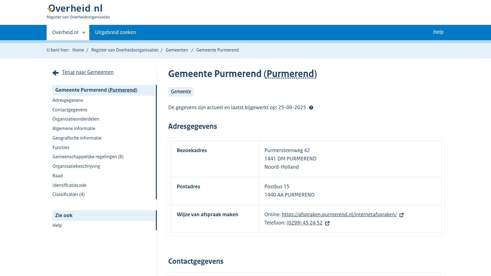 Overheid.nl – Organisatieprofiel Gemeente Purmerend