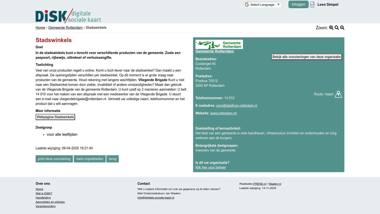 Digitale Sociale Kaart Nederland – Gemeente Rotterdam (Stadswinkels)