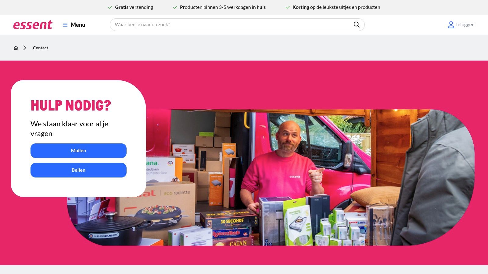 Essent Thuisvoordeel – contactpagina Thuisvoordeelshop