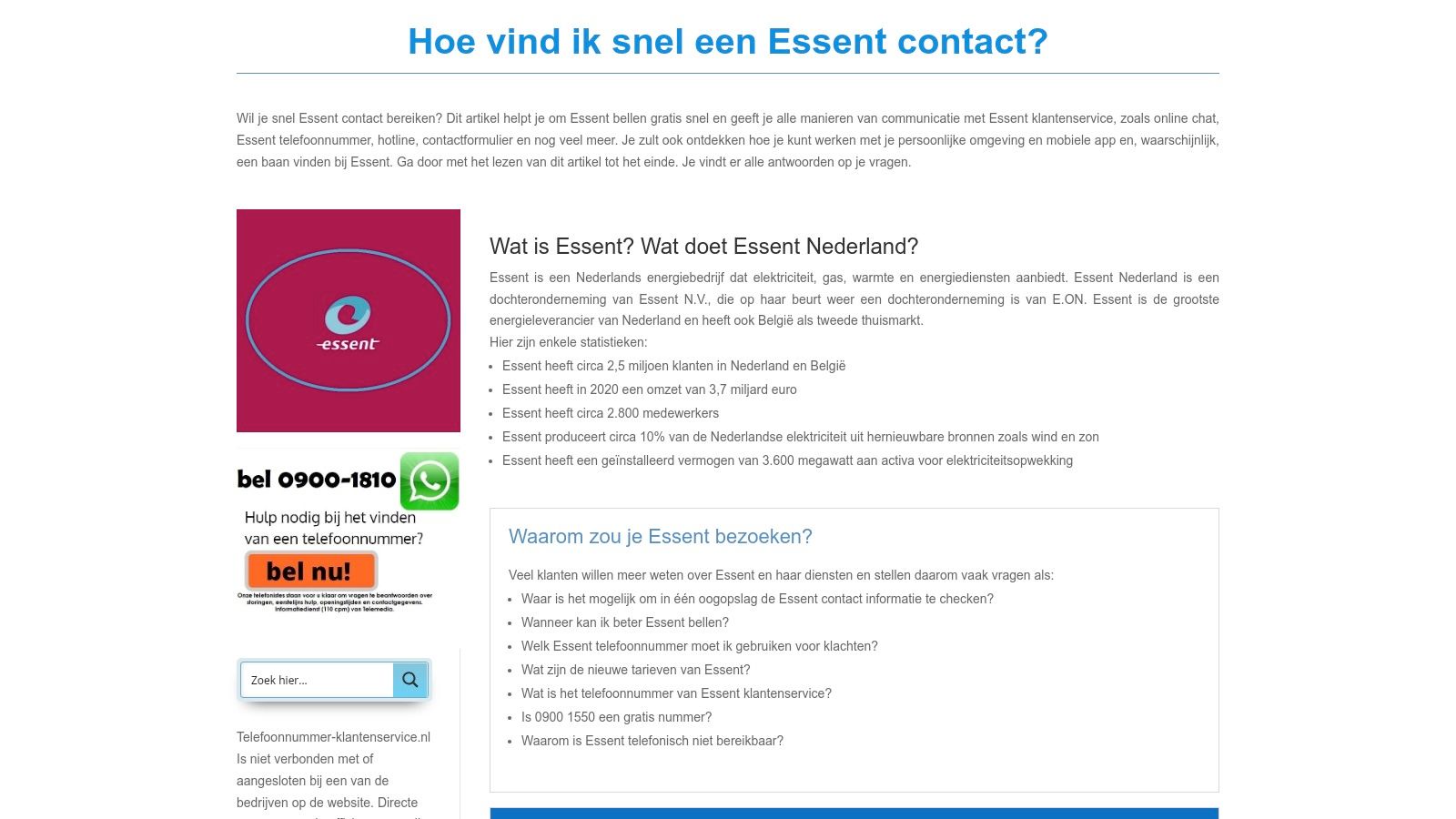 Telefoonnummer-Klantenservice.nl – Essent contactoverzicht