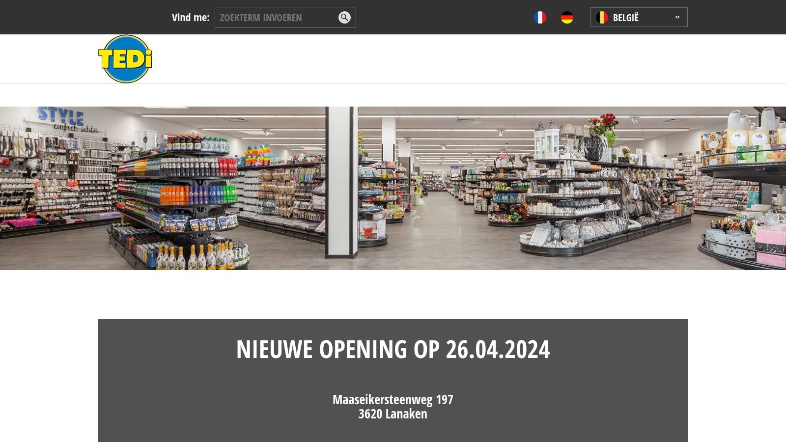 TEDi België – filiaalzoeker/overzicht (expansion.tedi.com/be/filiaalzoeker)